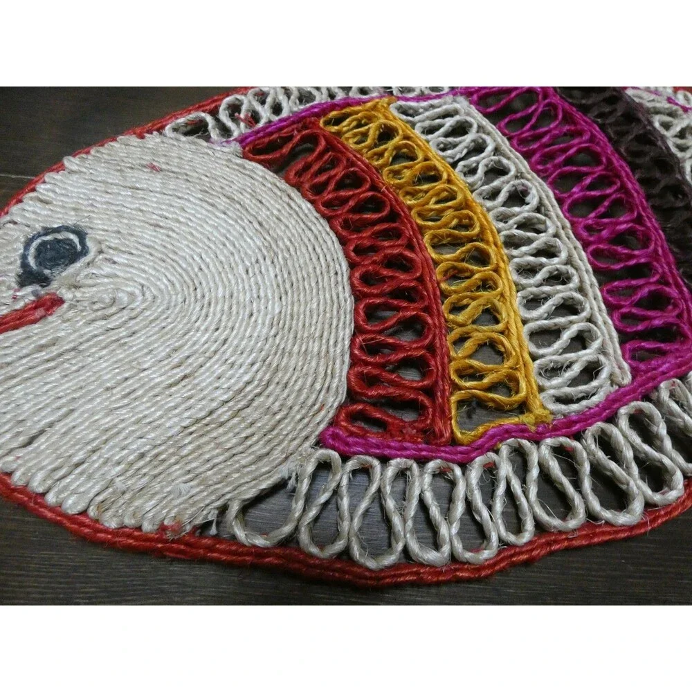 DollsofIndia Woven Banana Fiber Ratan Fish Raffia Placemat Trivet Multicolor 22